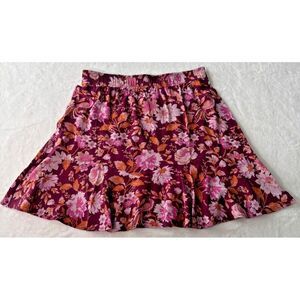 Loft by Ann Taylor Floral Tiered Flippy‎ Skirt Size Medium Burgundy Pink Orange